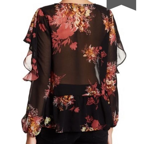 Halogen Floral Ruffle Cold Shoulder Blouse Size Large - Picture 2 of 6